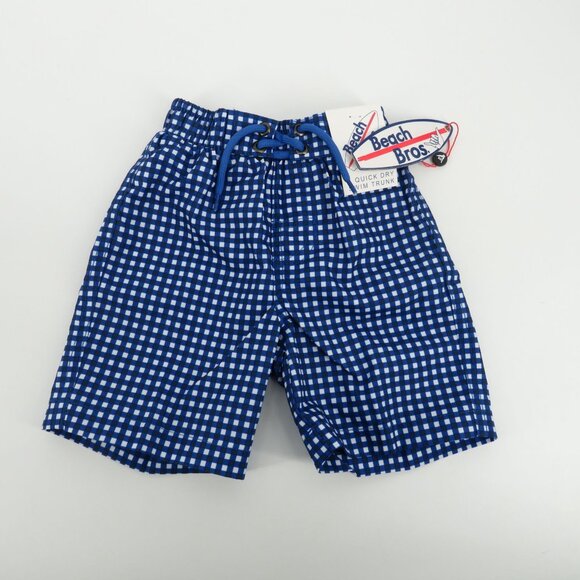 Beach Bros Boys Blue White Gingham Quick-Dry Swim Trunks Size 2T NWT $28 - Picture 1 of 3